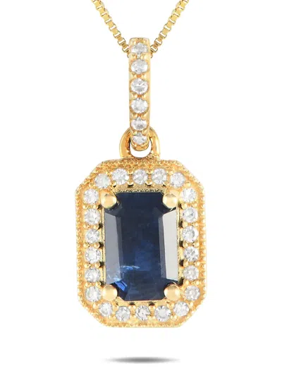 Pre-owned Lb Exclusive 14k Yellow Gold Diamond And Sapphire Pendant Necklace