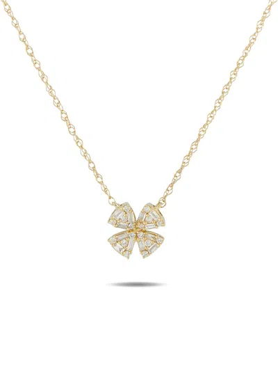 Pre-owned Lb Exclusive 14k Yellow Gold Diamond Clover-pendant Necklace