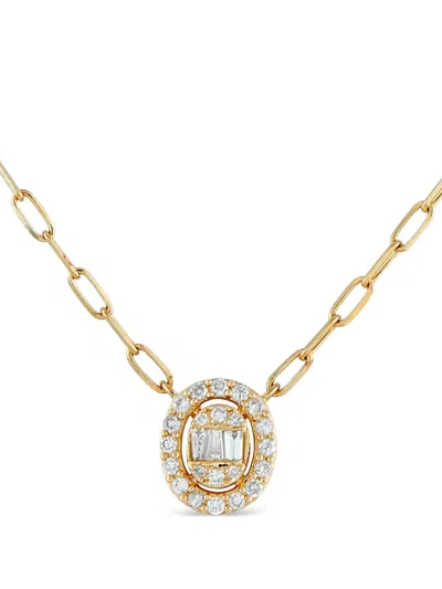 Pre-owned Lb Exclusive 14k Yellow Gold Diamond Cluster Oval Necklace