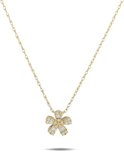 Pre-owned Lb Exclusive 14k Yellow Gold Diamond Flower-pendant Necklace