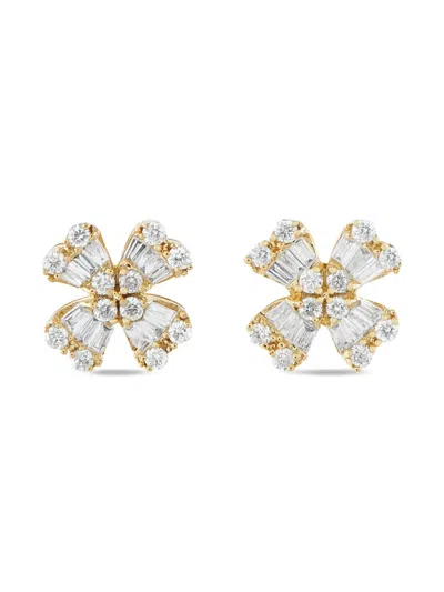 Pre-owned Lb Exclusive 14k Yellow Gold Diamond Flower Stud Earrings