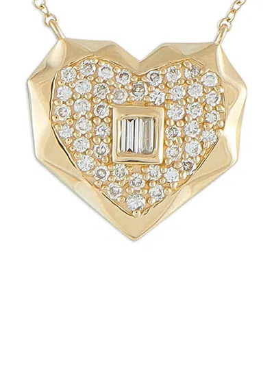 Pre-owned Lb Exclusive 14k Yellow Gold Diamond Heart-pendant Necklace