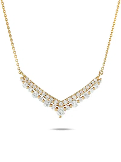 Pre-owned Lb Exclusive 14k Yellow Gold Diamond V-shaped Pendant Necklace