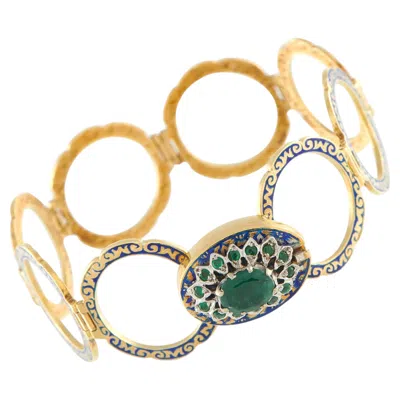 Pre-owned Lb Exclusive 14k Yellow Gold Emerald And Enamel Bracelet Mf05-050726