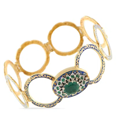 Lb Exclusive 14k Yellow Gold Emerald And Enamel Bracelet Mf05-050726 In Burgundy