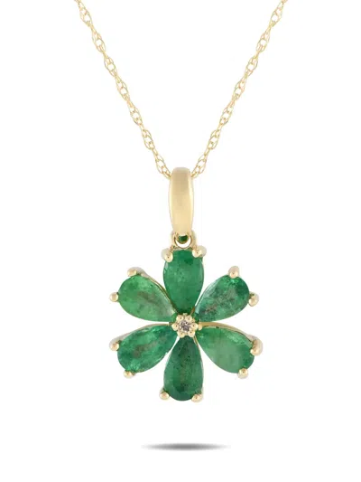 Pre-owned Lb Exclusive 14k Yellow Gold Flower Diamond And Emerald Necklace In 金色