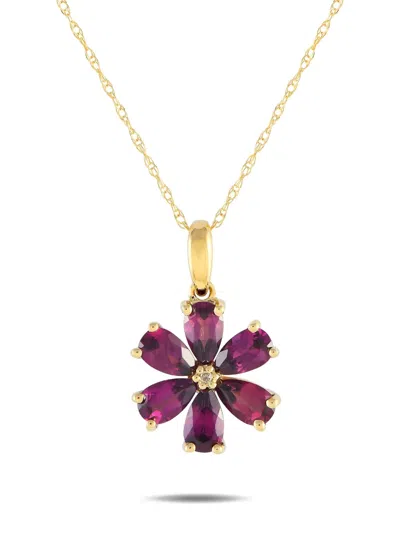 Pre-owned Lb Exclusive 14k Yellow Gold Flower Diamond And Rhodolite Necklace