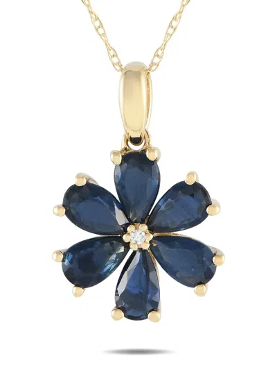 Pre-owned Lb Exclusive 14k Yellow Gold Flower Diamond And Sapphire Necklace