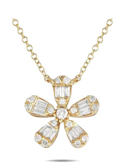 Pre-owned Lb Exclusive 14k Yellow Gold Flower Diamond Necklace