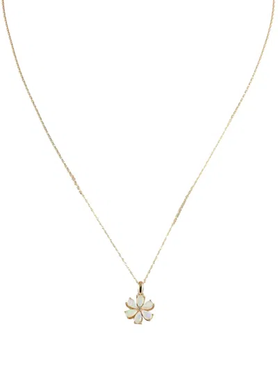 Pre-owned Lb Exclusive 14k Yellow Gold Flower Opal And Diamond Necklace