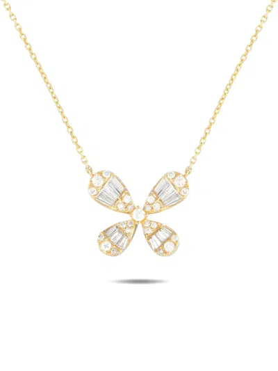 Pre-owned Lb Exclusive 14k Yellow Gold Four Petal Flower Diamond Necklace