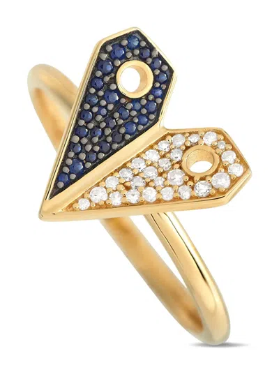 Pre-owned Lb Exclusive 14k Yellow Gold Heart Diamond And Sapphire Ring