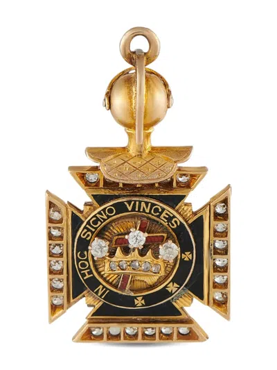 Pre-owned Lb Exclusive 14k Yellow Gold Knights Templar Diamond Fob Charm