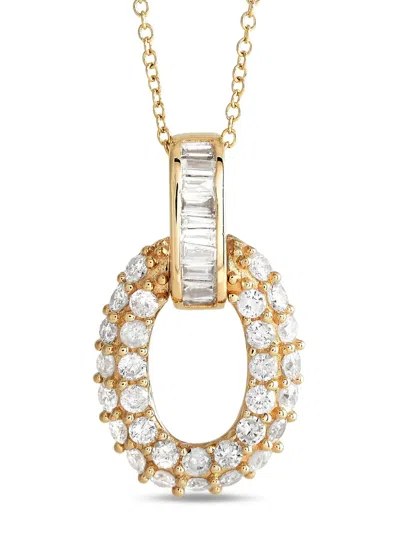 Pre-owned Lb Exclusive 14k Yellow Gold Oval-pendant Diamond Necklace