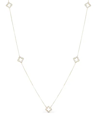 Pre-owned Lb Exclusive 14k Yellow Gold Quatrefoil Station Diamond Necklace