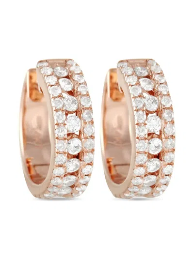 Pre-owned Lb Exclusive 14kt Rose Gold Diamond Hoop Earrings In Pink