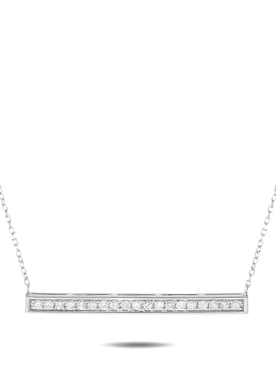 Pre-owned Lb Exclusive 14kt White Gold Bar Diamond Necklace In Silver