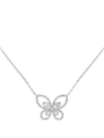 Pre-owned Lb Exclusive 14kt White Gold Butterfly Diamond Necklace In Silver
