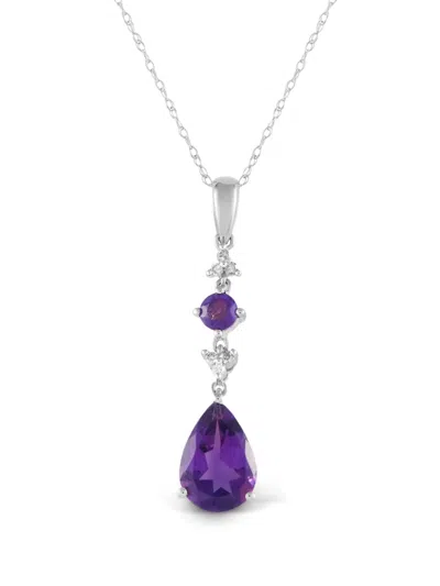 Pre-owned Lb Exclusive 14kt White Gold Diamond And Amethyst Pendant Necklace In Silver