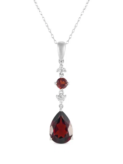 Pre-owned Lb Exclusive 14kt White Gold Diamond And Garnet Pendant Necklace In Silver