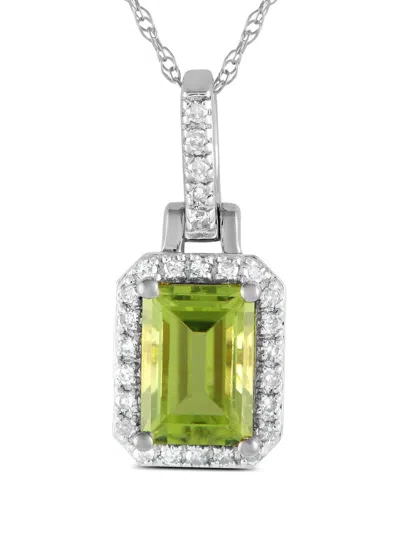 Pre-owned Lb Exclusive 14kt White Gold Diamond And Peridot Necklace In Silver