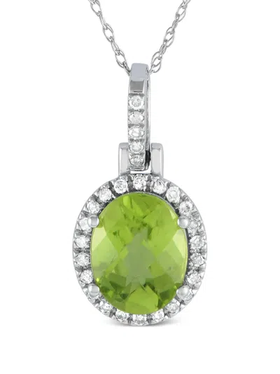 Pre-owned Lb Exclusive 14kt White Gold Diamond And Peridot Pendant Necklace In Silver