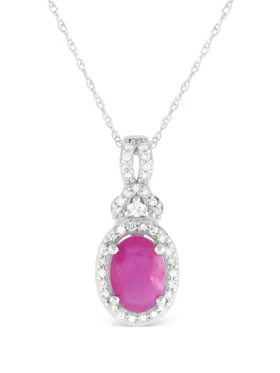 Pre-owned Lb Exclusive 14kt White Gold Diamond And Ruby Pendant Necklace In Silver
