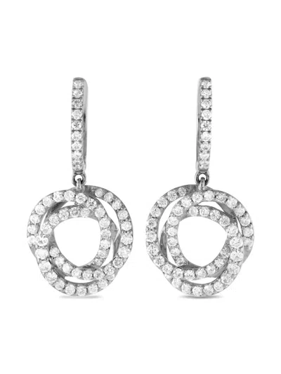Pre-owned Lb Exclusive 14kt White Gold Diamond Drop Earrings In Silver