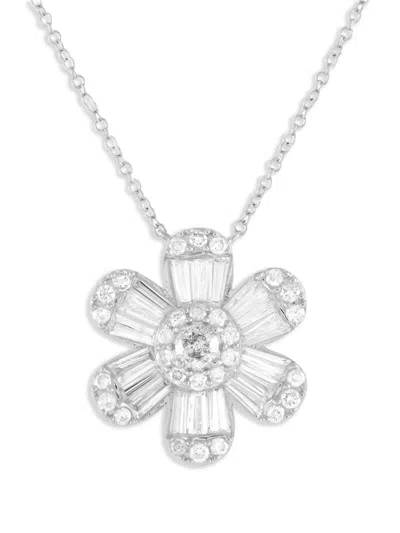 Pre-owned Lb Exclusive 14kt White Gold Diamond Flower Pendant Necklace In Silver