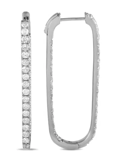 Pre-owned Lb Exclusive 14kt White Gold Diamond Hoop Earrings In Silver