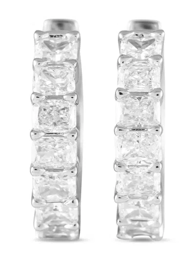 Pre-owned Lb Exclusive 14kt White Gold Diamond Huggie Hoop Earrings In Silver
