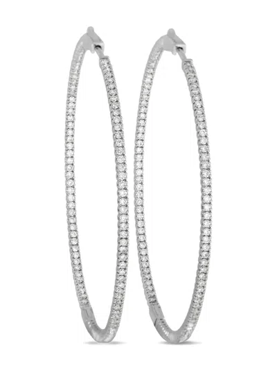 Pre-owned Lb Exclusive 14kt White Gold Inside Out Diamond Hoop Earrings In Silver