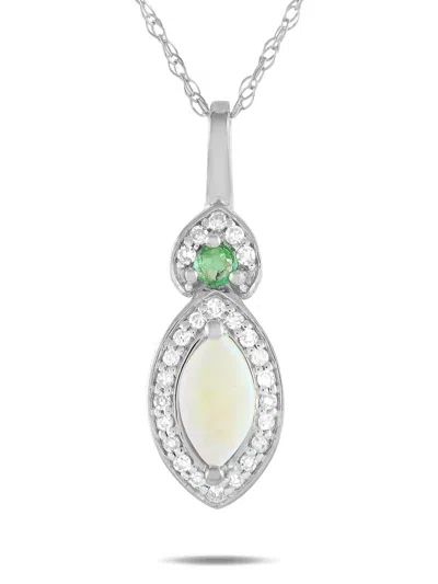 Pre-owned Lb Exclusive 14kt White Gold Opal Necklace In Silver