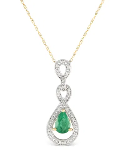 Pre-owned Lb Exclusive 14kt Yellow Gold Diamond And Emerald Pendant Necklace