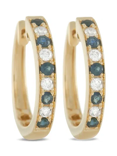 Pre-owned Lb Exclusive 14kt Yellow Gold Diamond And Sapphire Hoop Earrings