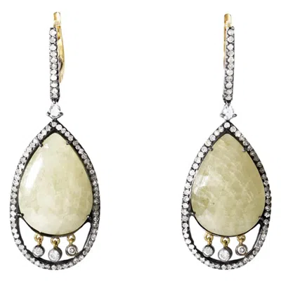 Pre-owned Lb Exclusive 18 Karat Gold And Stainless Steel Yellow Sapphire Diamond Earrings
