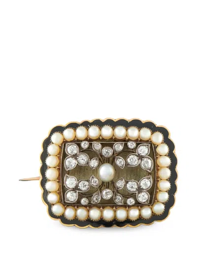 Pre-owned Lb Exclusive 1839 Diamond And Pearl Brooch In Gold