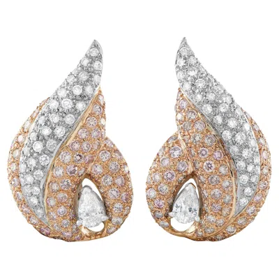 Pre-owned Lb Exclusive 18k Gold 2.7 Ct White Diamond & 4.20 Ct Pink Diamond Shell Earrings Mf35-012926