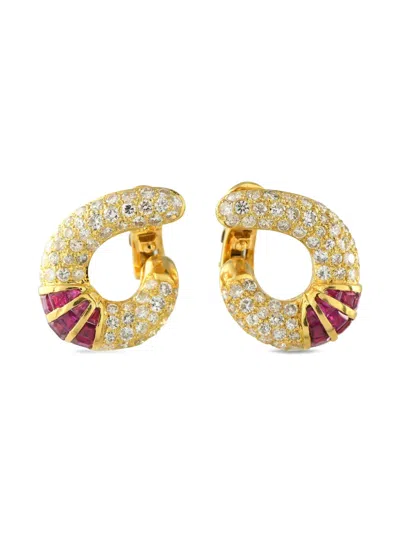 Pre-owned Lb Exclusive 18k Gold Diamond Ruby Earrings