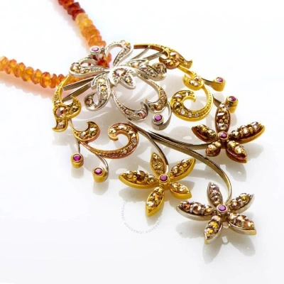 Lb Exclusive 18k Multi Gold And Gem Floral Pendant Necklace In Multi-color