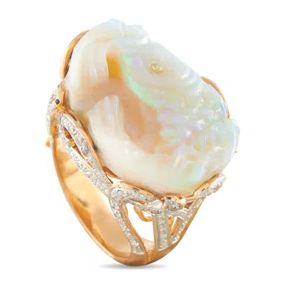 Lb Exclusive 18k Rose Gold 0.75ct Diamond And Carved Opal Fish Ring Mf08-043026