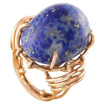 Pre-owned Lb Exclusive 18k Rose Gold Blue-gemstone Sculptural Cocktail Ring Mf37-062526 In Red