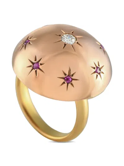 Pre-owned Lb Exclusive 18k Rose Gold Celestial Ruby And Diamond Ring In Pink