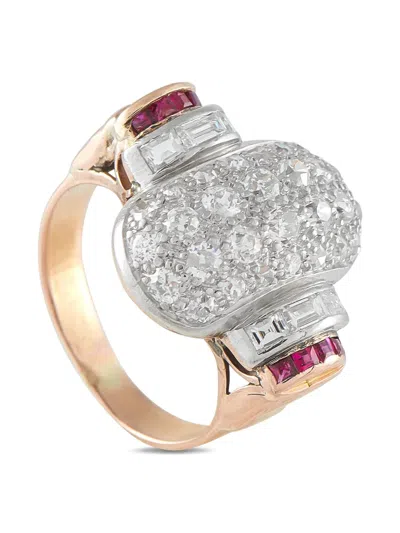 Pre-owned Lb Exclusive 18k Rose Gold Diamond And Ruby Ring In Pink