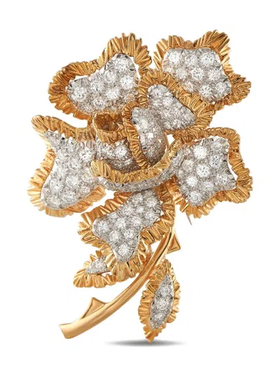 Pre-owned Lb Exclusive 18k Rose Gold Diamond Floral Brooch In Pink