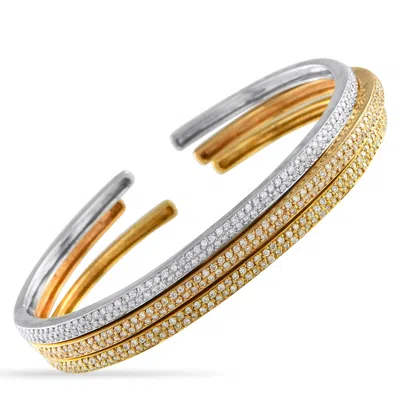 Lb Exclusive 18k Rose, Yellow And White Gold 2.50ct Diamond Trinity Bangle Bracelet Mf27-090525