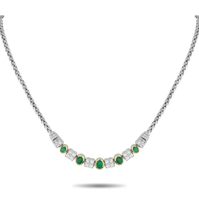 Lb Exclusive 18k White And Yellow Gold 1.65 Ct Diamond And 2.0 Ct Emerald Necklace Mf26-090225 In Metallic