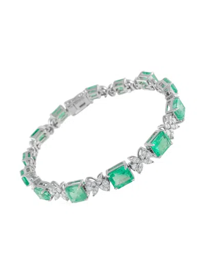 Pre-owned Lb Exclusive 18k White Dold Diamond And Emerald Bracelet In Silver