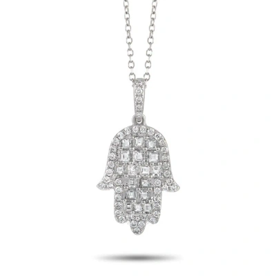 Lb Exclusive 18k White Gold 0.55 Ct Diamond Hamsa Necklace In Multi-color