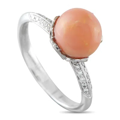 Lb Exclusive 18k White Gold 0.10ct Diamond And Conch Pearl Ring Mf01-060326 In Orange